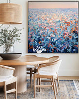 Custom Hand-Drawn Blue Typography Abstract - Large Square Art