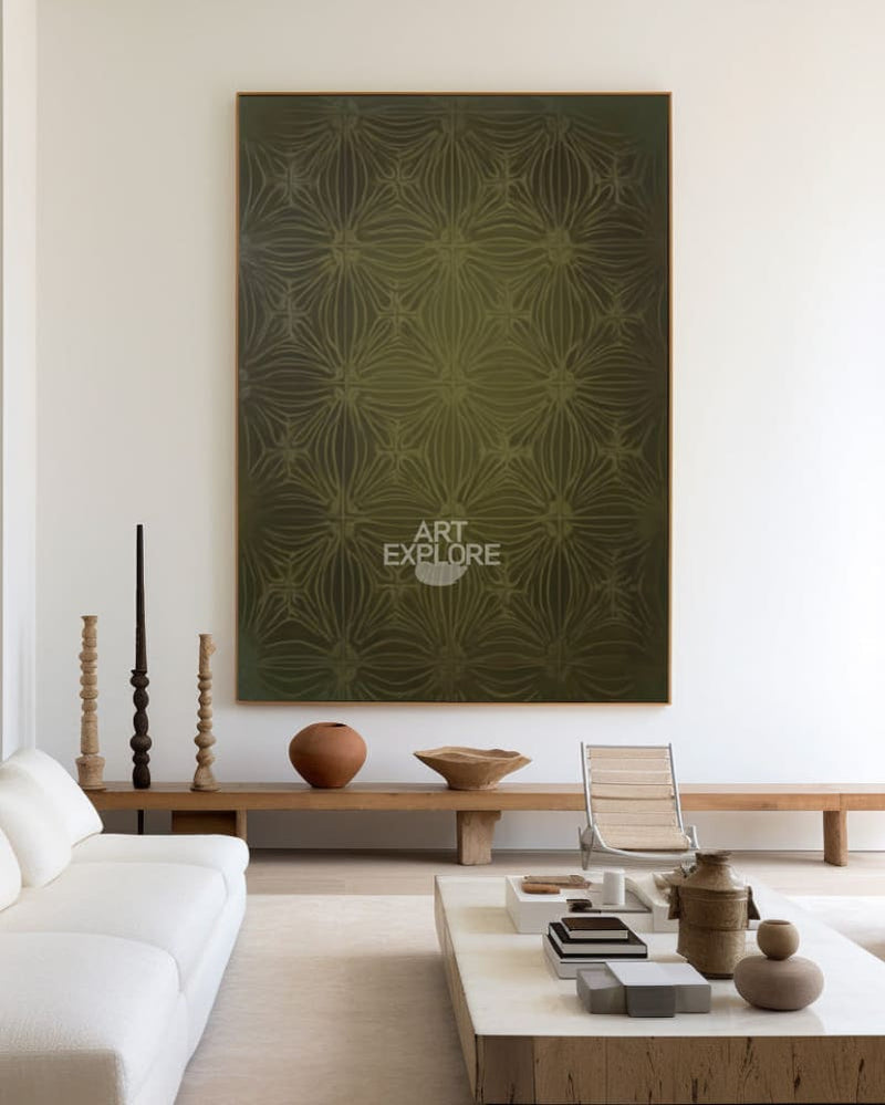 Deep Green Boho Abstract Wall Art for Living Room & Hotel | ArtExplore