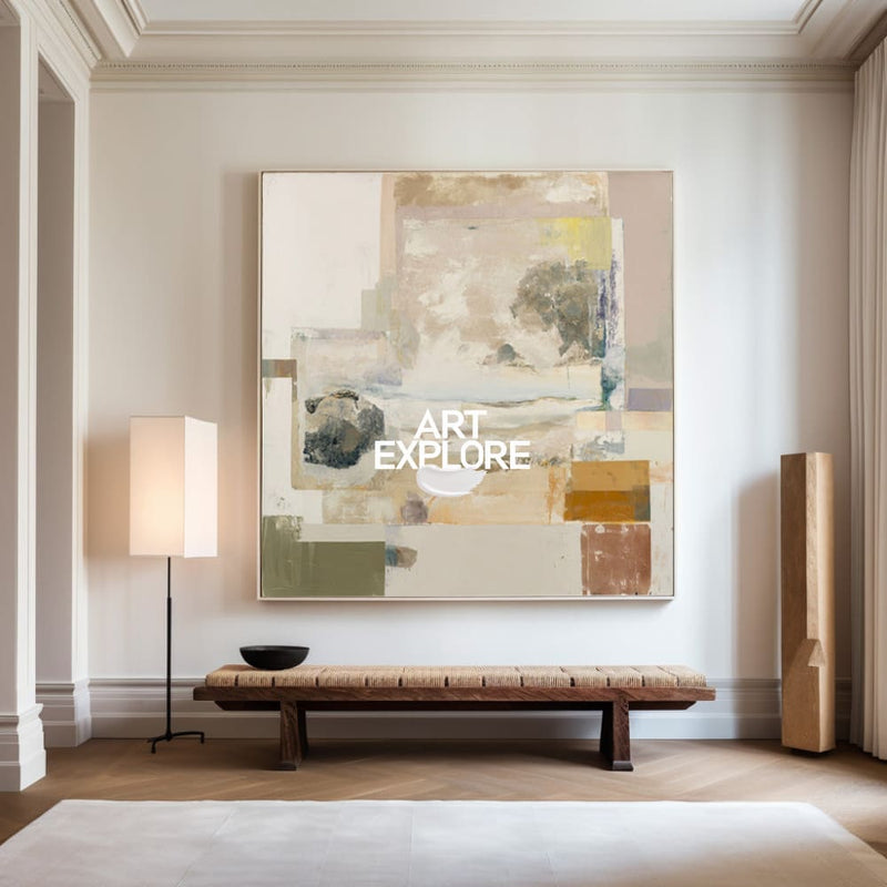 Earth Tone Wabi-Sabi Art | Large Minimalist Handmade Square Canvas ArtExplore