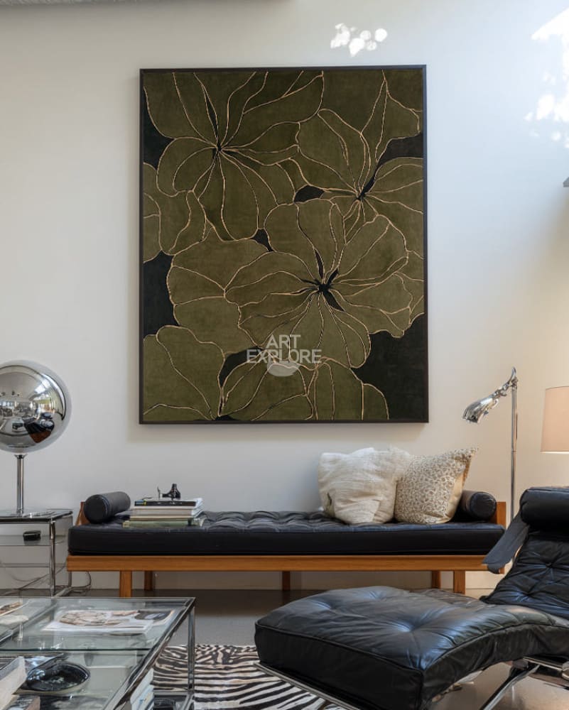 Elegant Dark Green Botanical Painting for Living Room & Hotel | ArtExplore