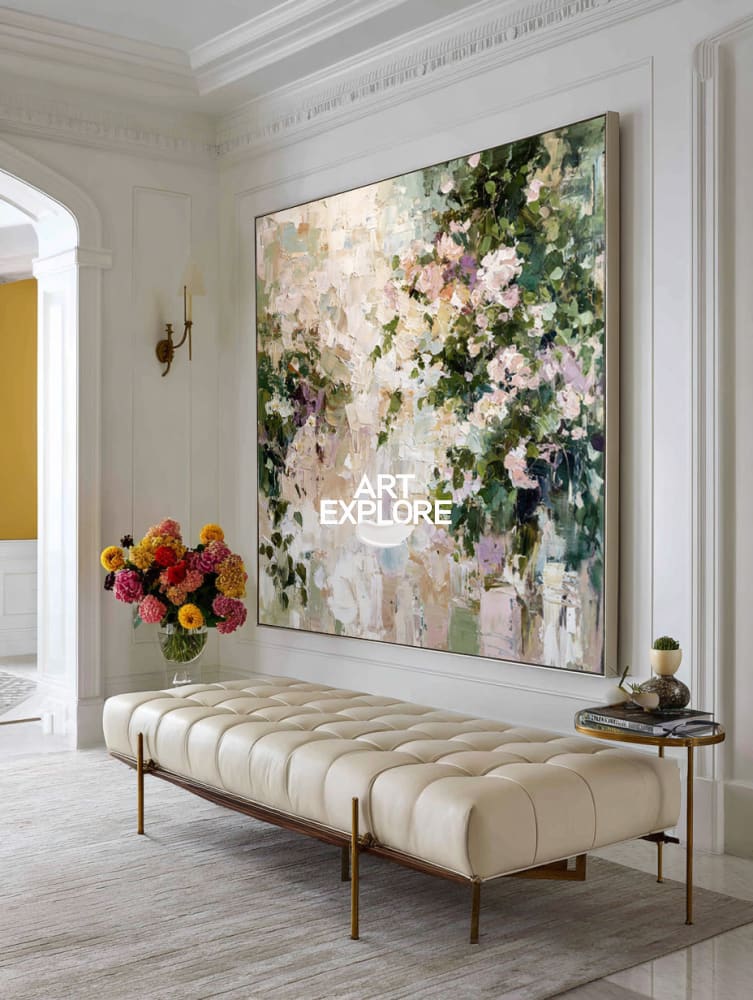 Elegant Textured Flower Painting, Abstract Wall Art for Large Spaces | ArtExplore