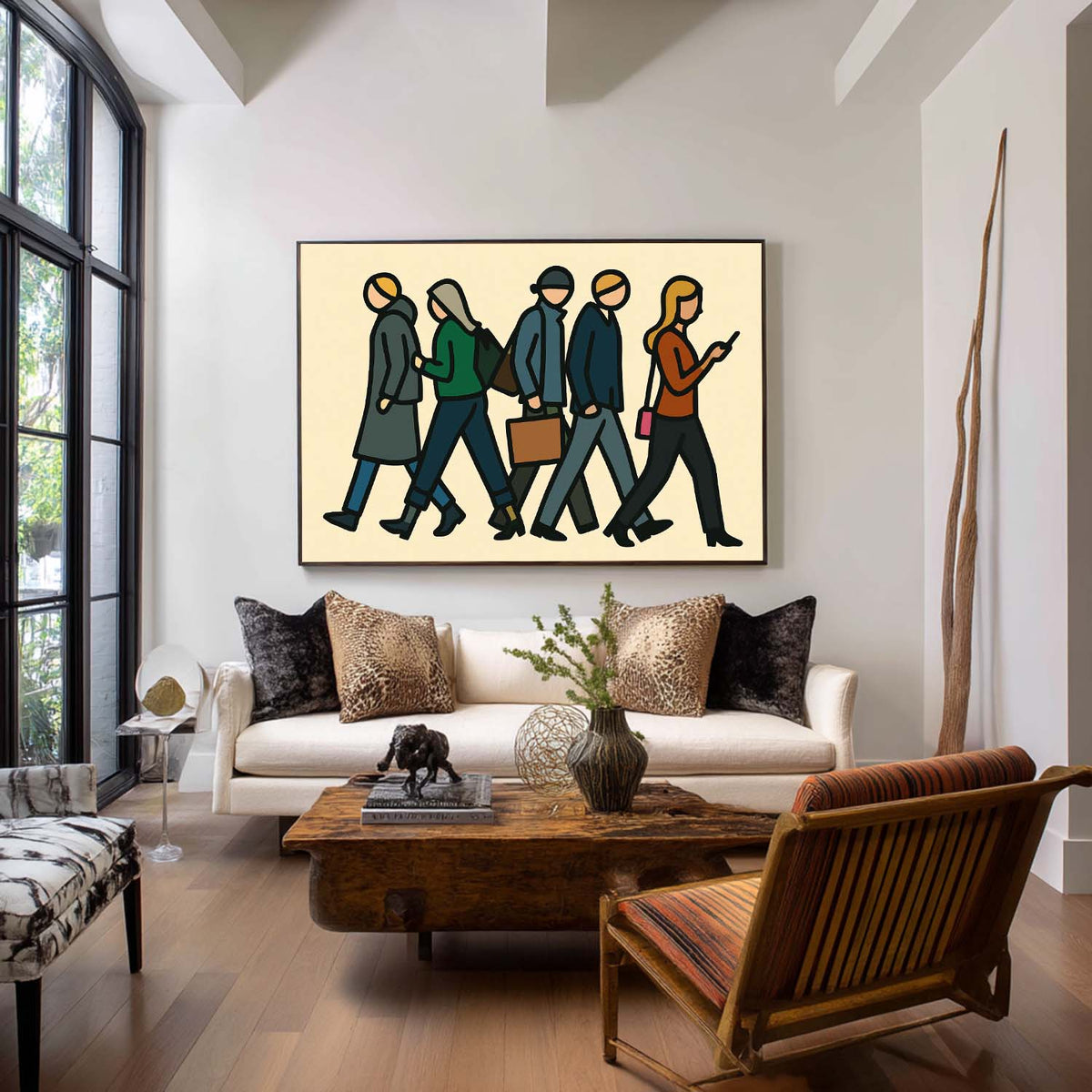 Elegant Urban Crowd Painting – Contemporary Pop Wall Art for Large Room Decoration | ArtExplore