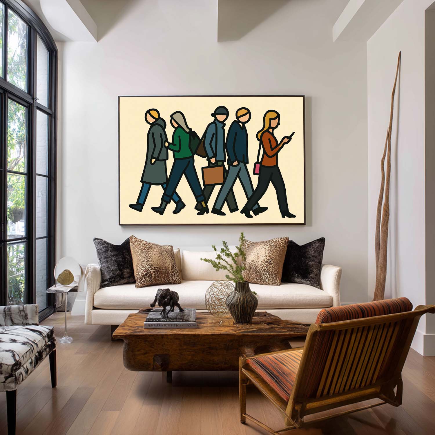 Elegant Urban Crowd Painting – Contemporary Pop Wall Art for Large Room Decoration | ArtExplore