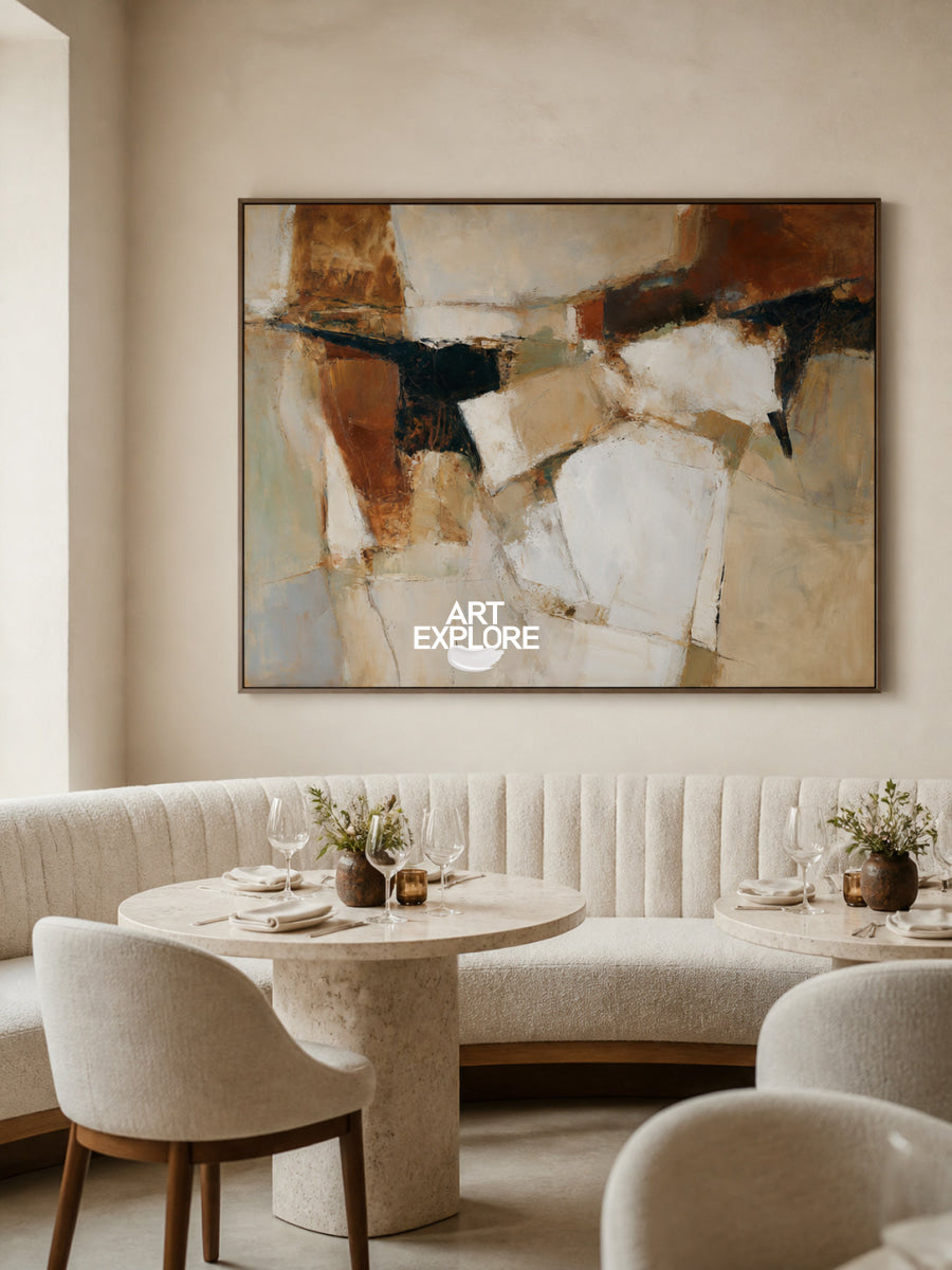 Large Horizontal Wall Art For Living Room In Warm Earthy Colors And Abstract Style