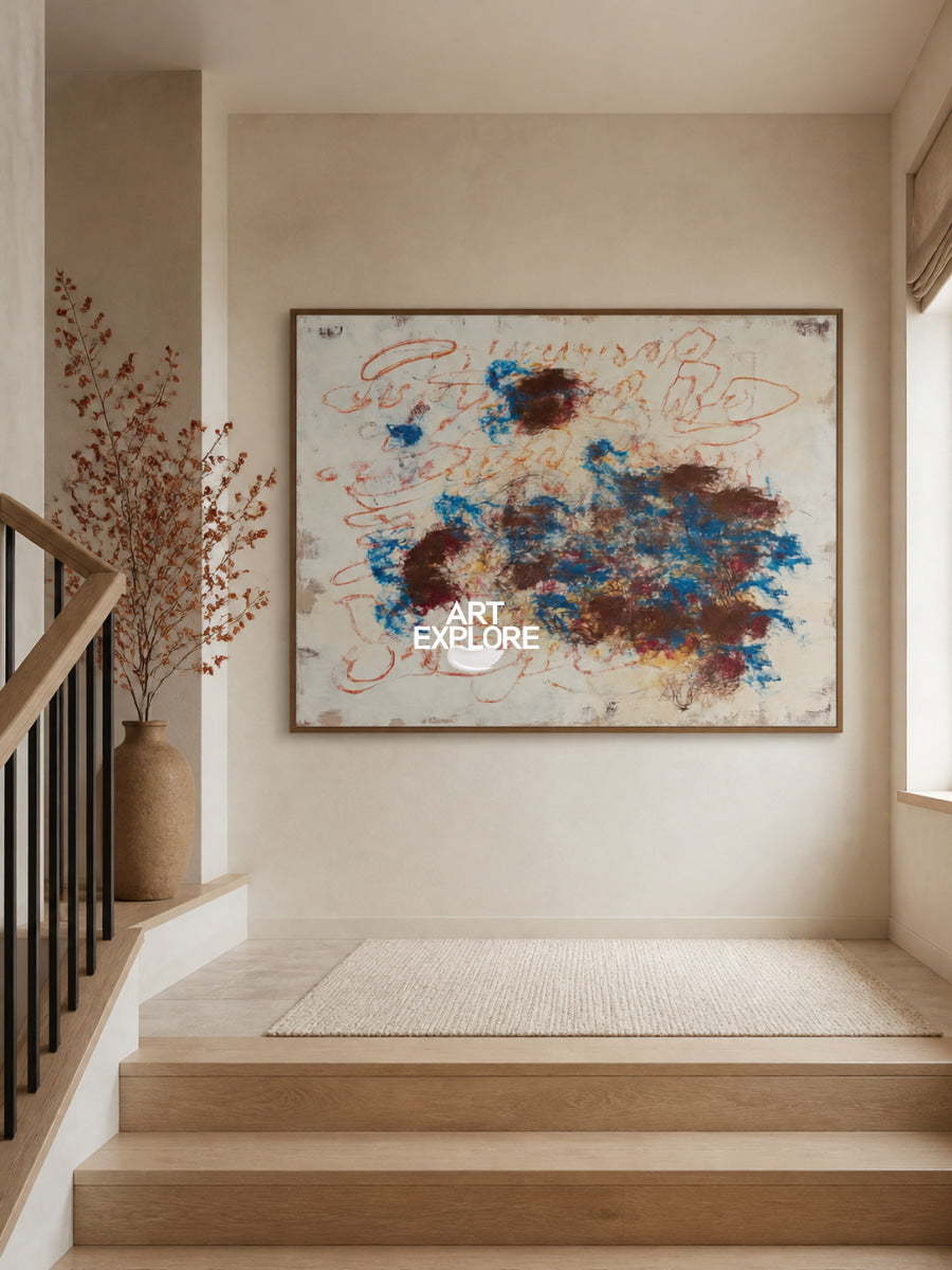 Original Abstract Expressionist Art With Textured Doodle Style Lines