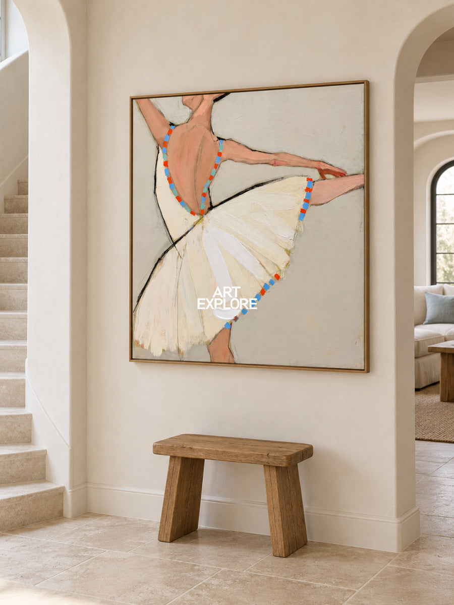 Abstract Dancer Canvas Painting Minimalist Beige And Brown Hand-Painted Wall Art