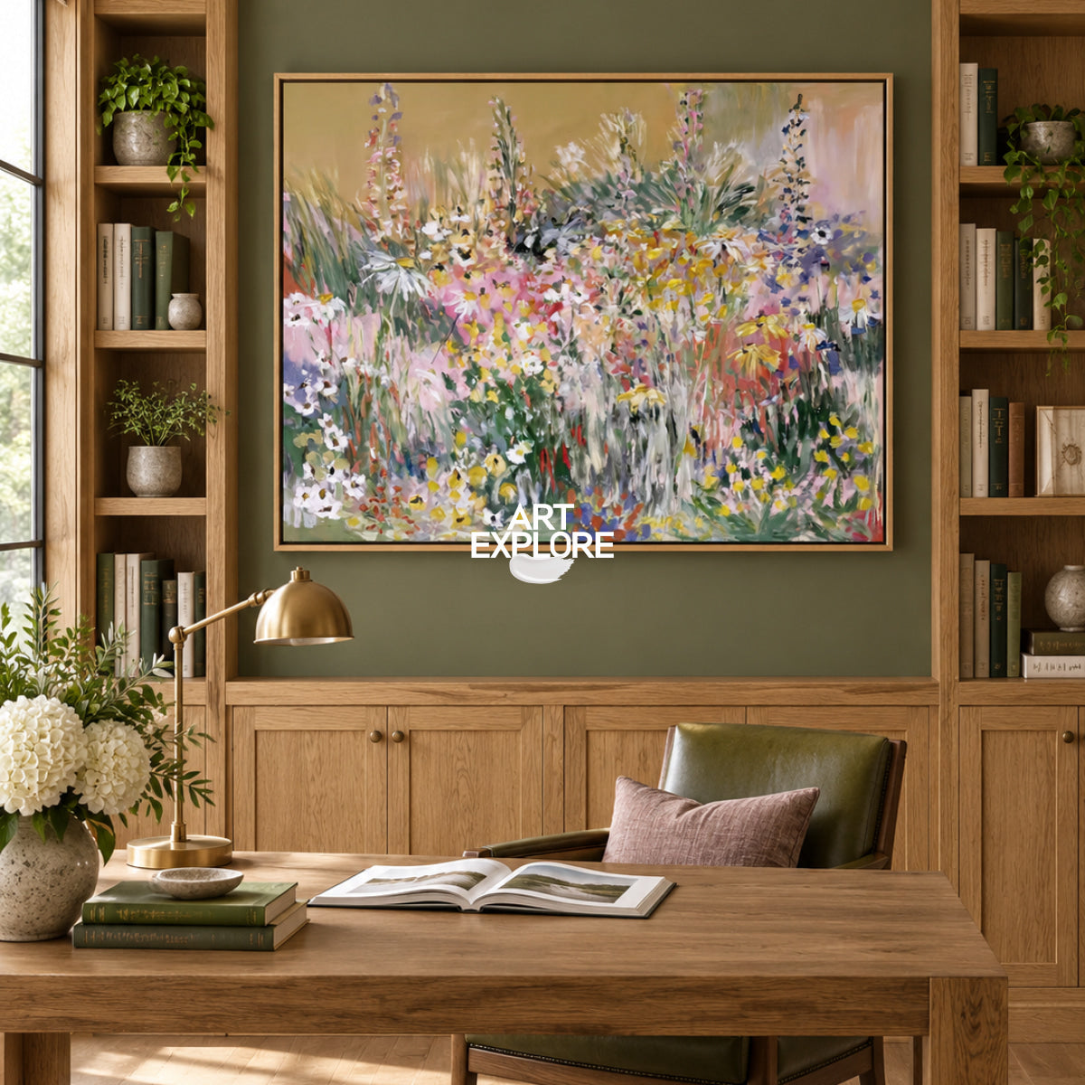 Abstract Floral Canvas Painting With Warm Tones And Textured Brushwork For Modern Home Decor
