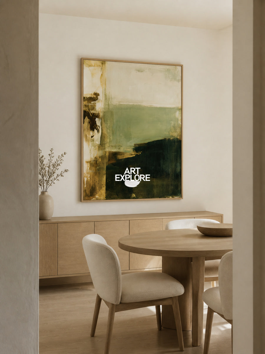 Abstract Green And Beige Canvas Painting Hand-Painted Minimalist Wall Art For Modern Home