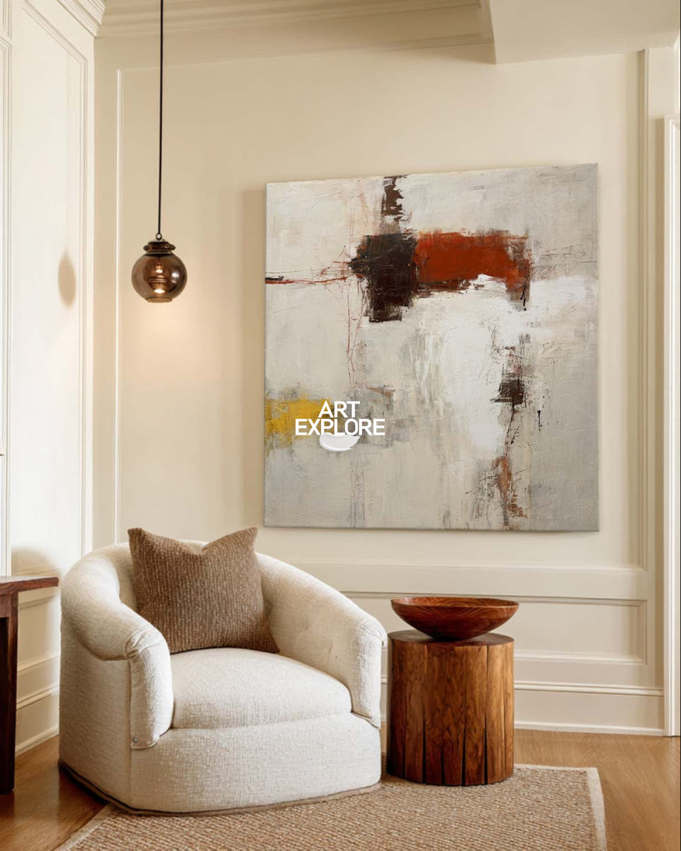 Warm Abstract Canvas Painting With Earthy Tones And Textured Layers