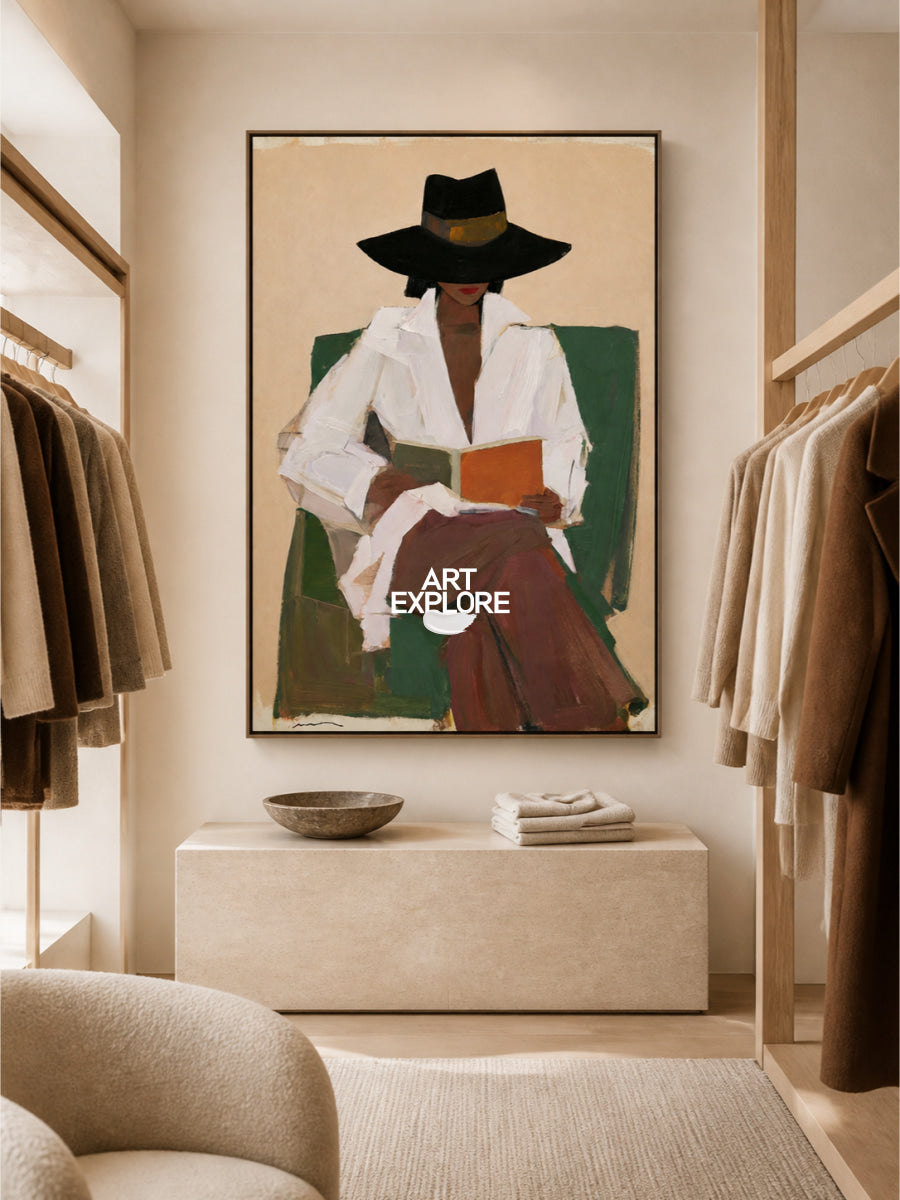 Modern Minimalist Female Portrait Canvas Painting With Earthy Color Palette