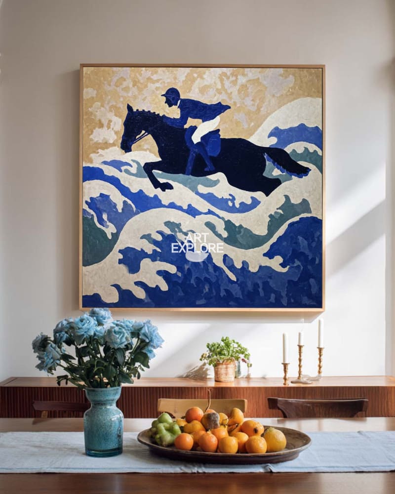 Equestrian Oil Painting | Modern Horse Racing Textured Wall Art Canvas