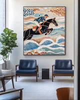 Equestrian Oil Painting | Royal Horse Large Blue Textured Wall Art ArtExplore