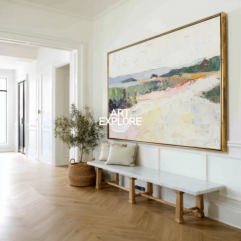 Ethereal Mountain Painting White & Sage Wall Decor