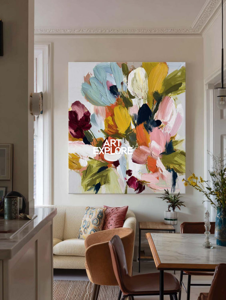 Expressive 3D Floral Landscape - Original Texture Art for Living Room