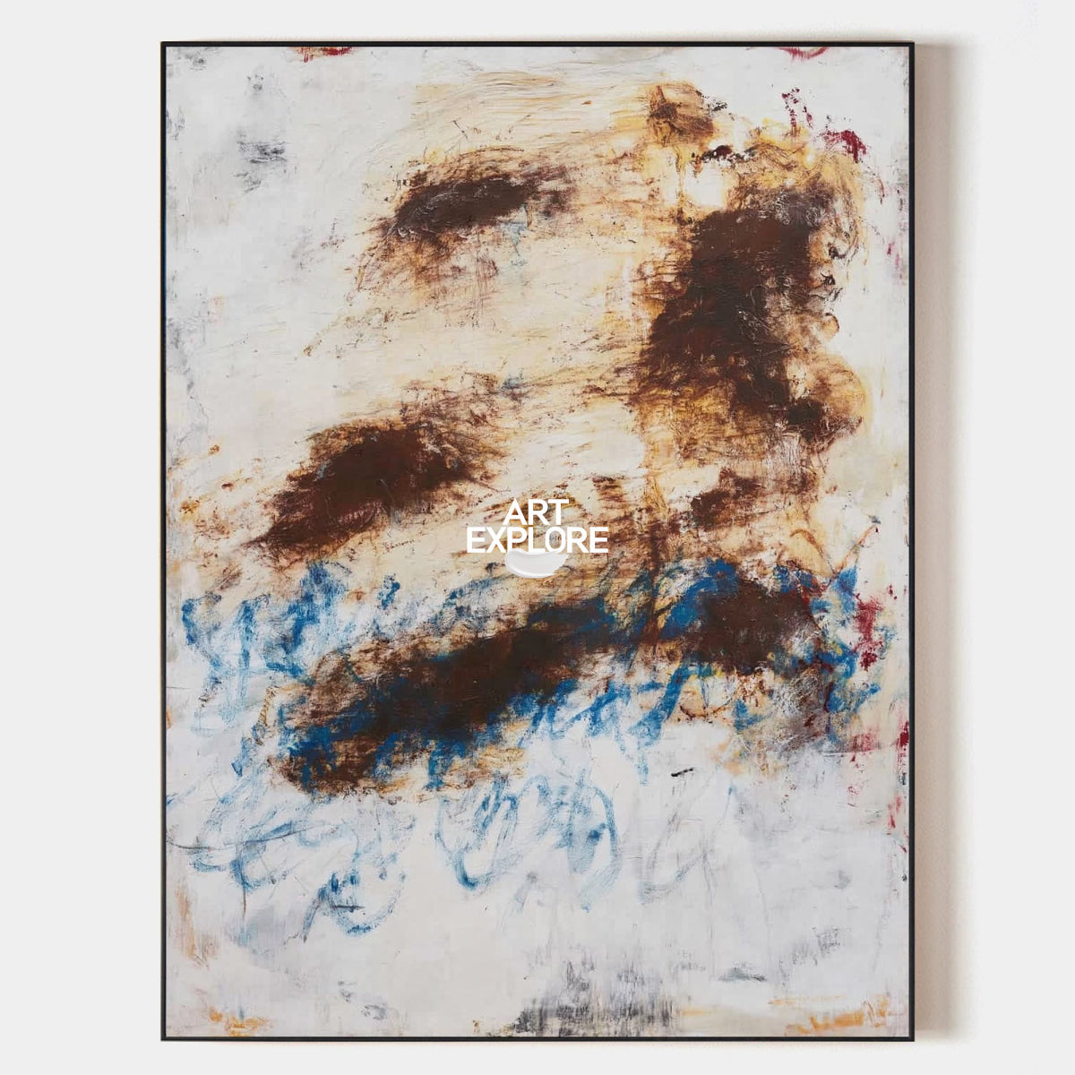 Expressive Doodle Style Painting In Brown And Blue Hues