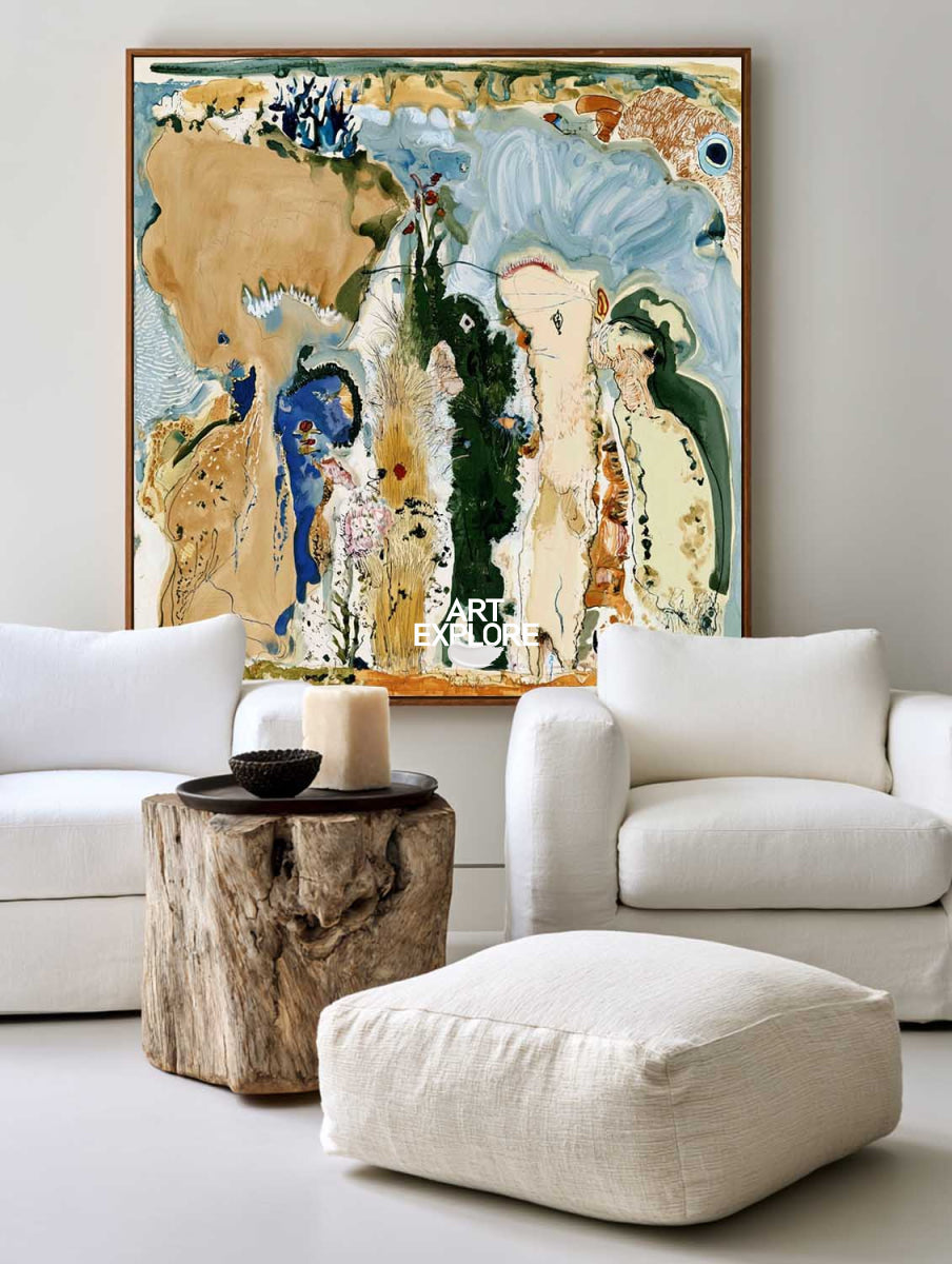 Abstract Brown And Blue Canvas Painting Hand-Painted Wall Art For Modern Living Room