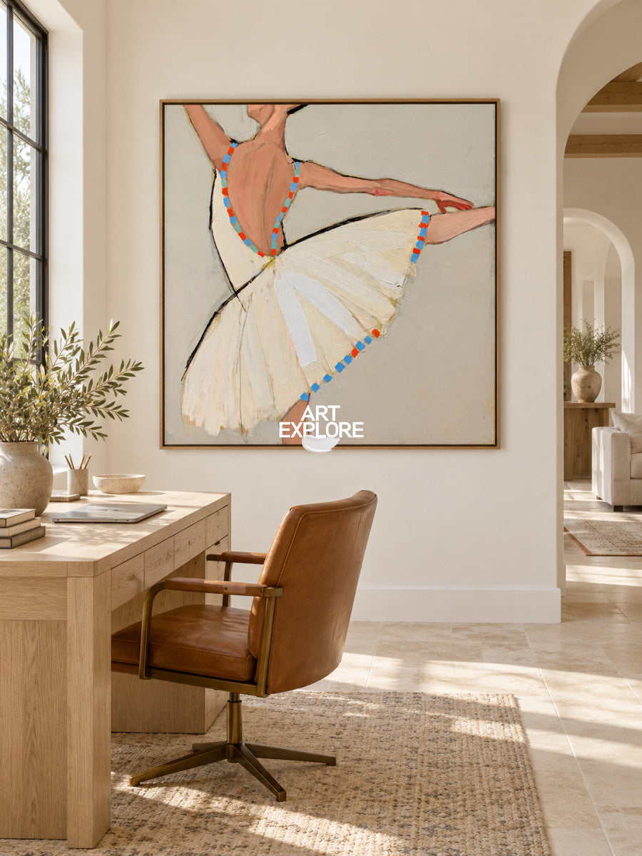 Abstract Dancer Canvas Painting Minimalist Beige And Brown Hand-Painted Wall Art