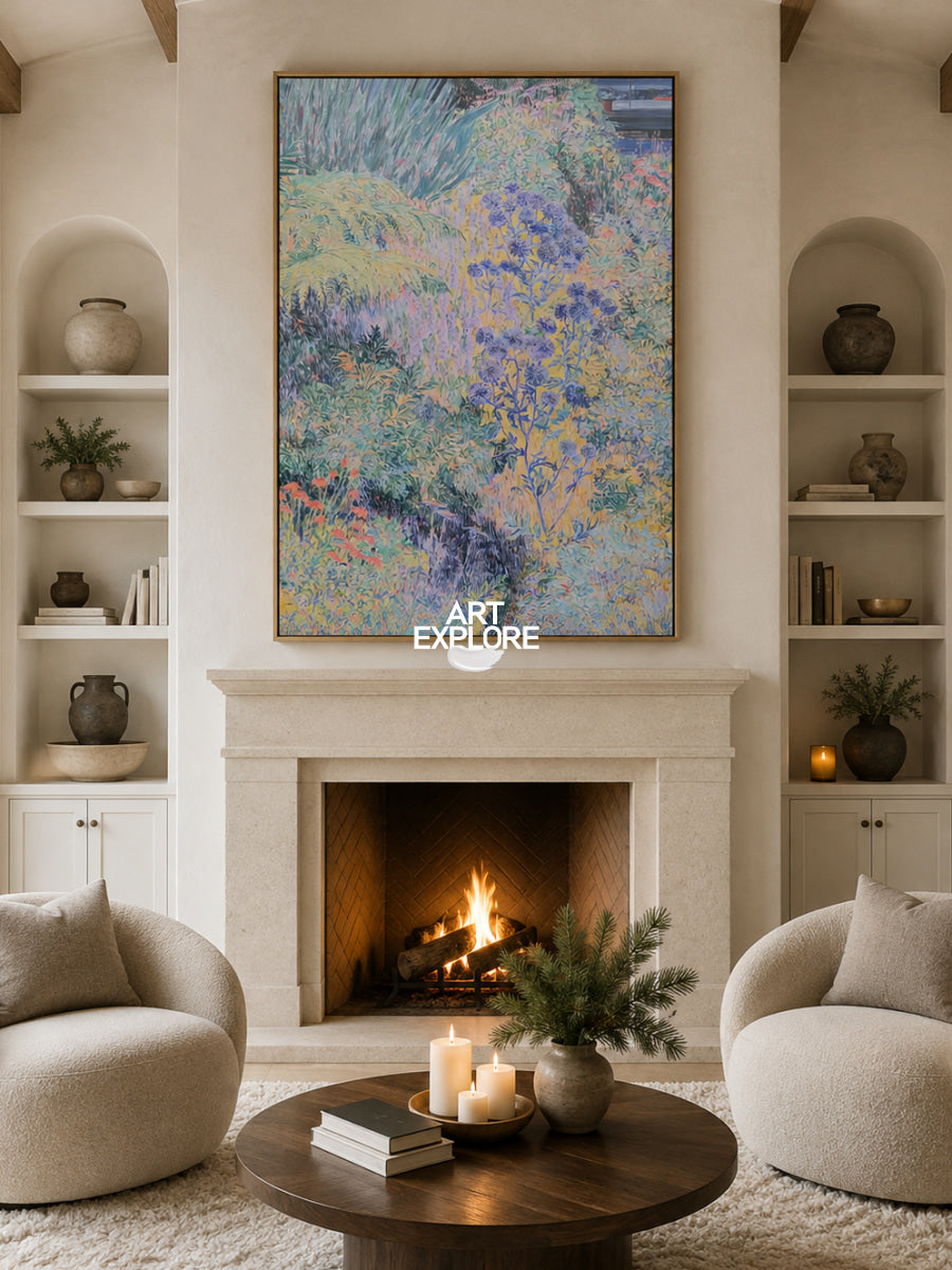 Abstract Purple Floral Canvas Painting Hand-Painted Botanical Wall Art