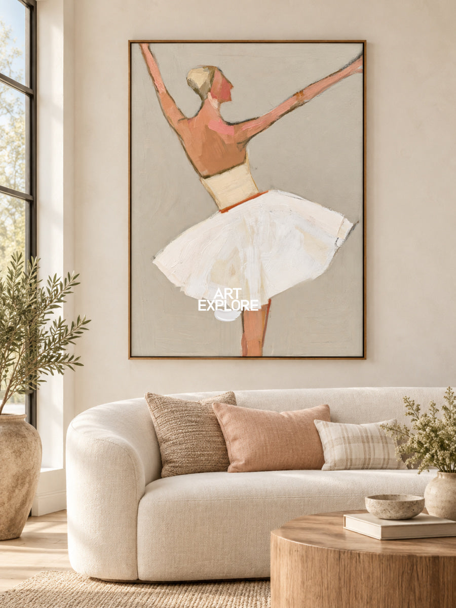 Abstract Dancer Canvas Painting Minimalist Beige Wall Art
