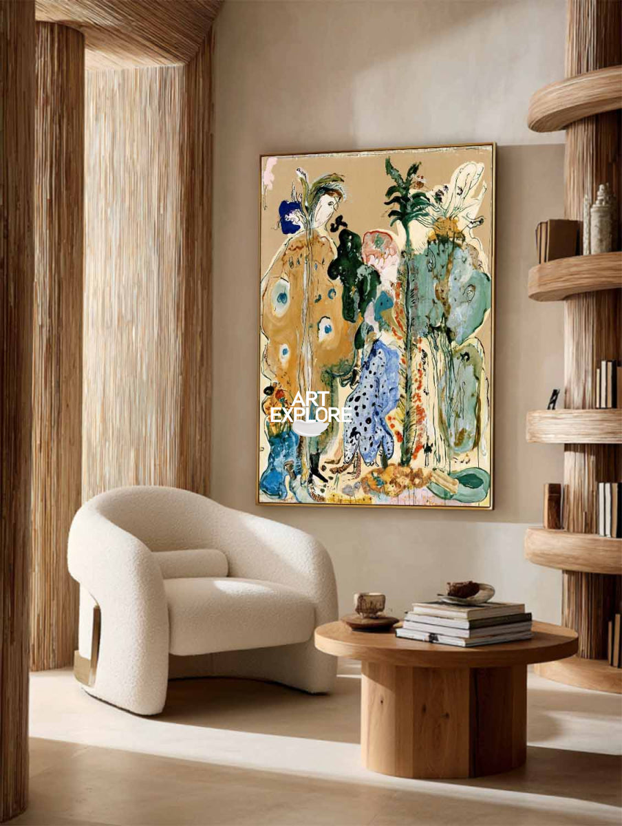 Abstract Botanical Canvas Painting In Earthy Brown And Green Tones