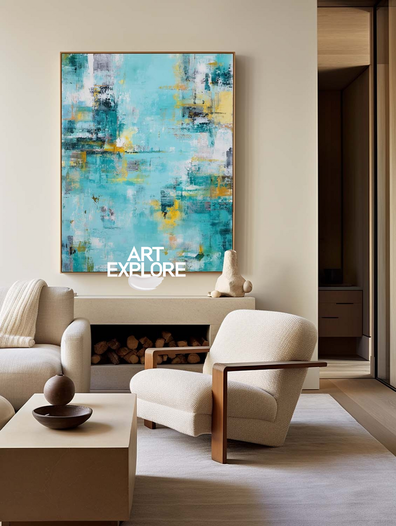 Extra Large Handmade Blue Wall Art for Office or Lounge - ArtExplore