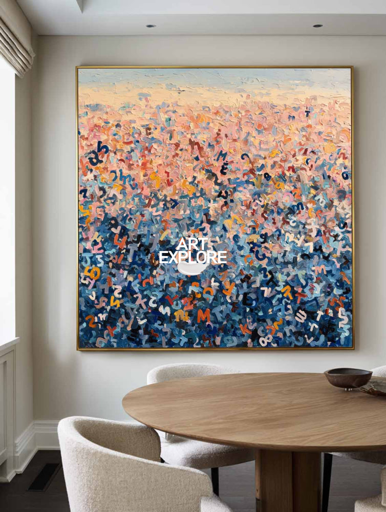 Extra Large Square Blue Abstract - Hand-Drawn Graffiti Landscape
