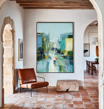 Extra Large Turquoise Texture Painting Blue Abstract Canvas Art Modern Texture Painting For Sale