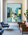 Extra Large Turquoise Texture Painting Blue Abstract Canvas Art Modern Texture Painting For Sale