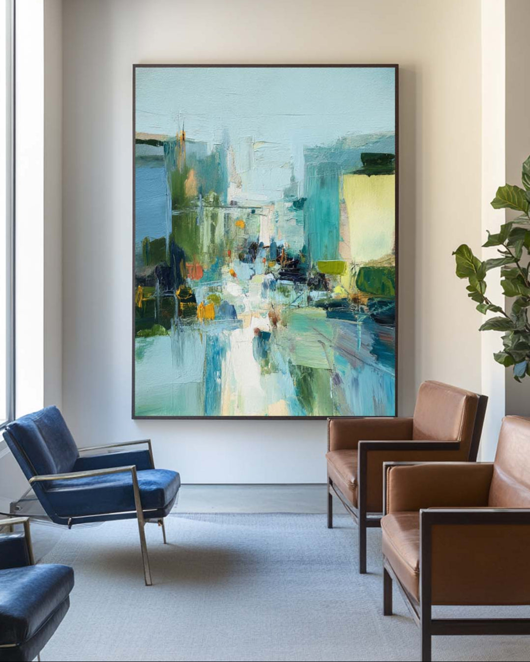 Extra Large Turquoise Texture Painting Blue Abstract Canvas Art Modern Texture Painting For Sale