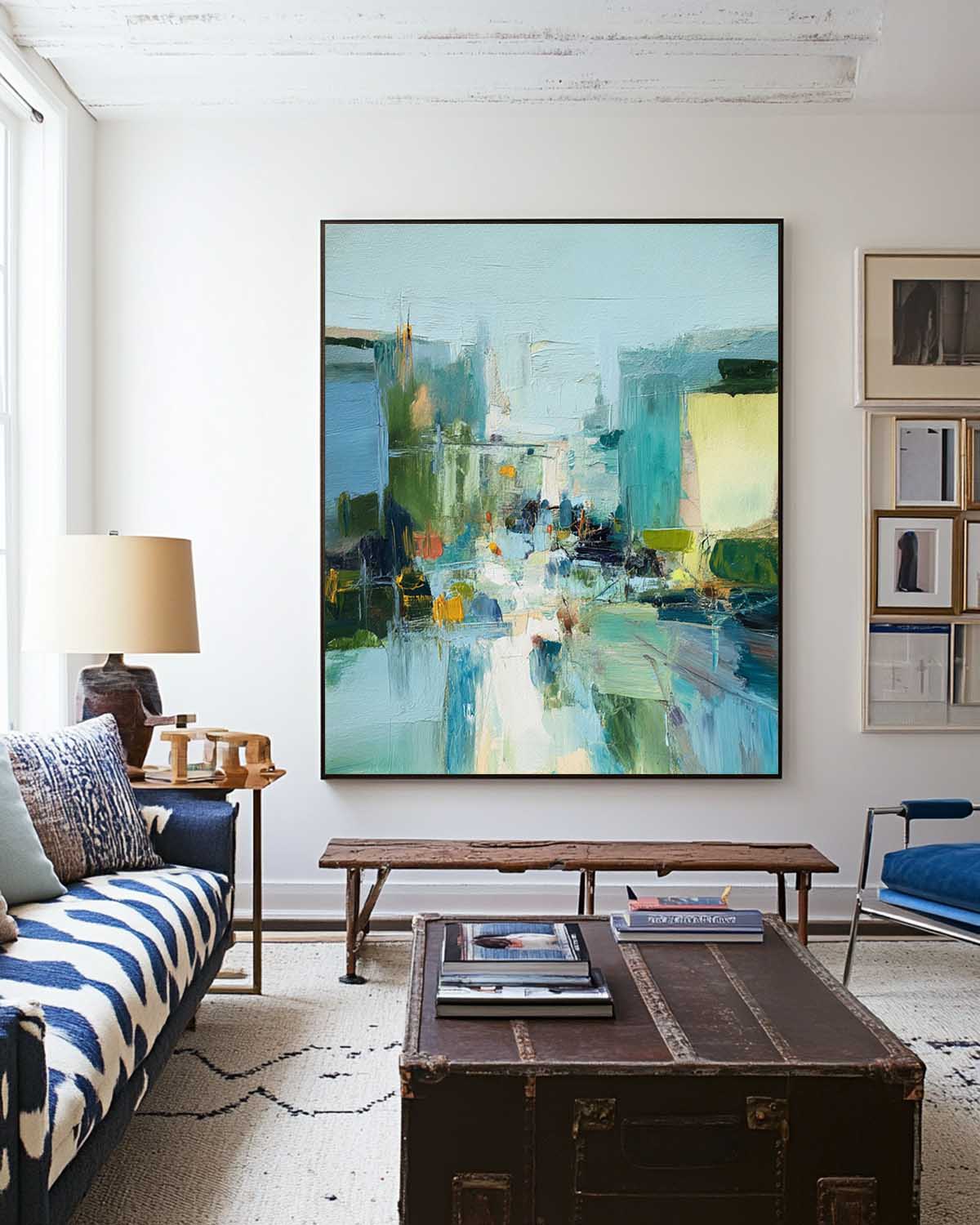 Extra Large Turquoise Texture Painting Blue Abstract Canvas Art Modern Texture Painting For Sale