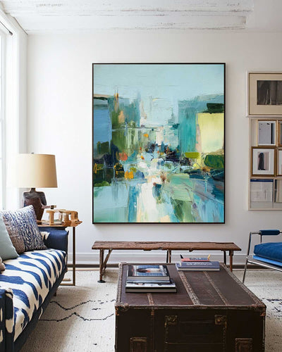 Extra Large Turquoise Texture Painting Blue Abstract Canvas Art Modern Texture Painting For Sale