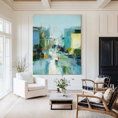 Extra Large Turquoise Texture Painting Blue Abstract Canvas Art Modern Texture Painting For Sale