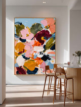 Extra Large Vertical Floral Abstract - Heavy Texture Palette Knife Art