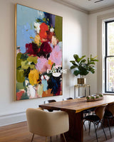 Extra Large Vertical Floral Art - Heavy Texture Roses Hand-Drawn