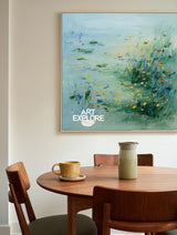 Floating Blooms: Custom Hand-Painted Green & Blue Abstract Art