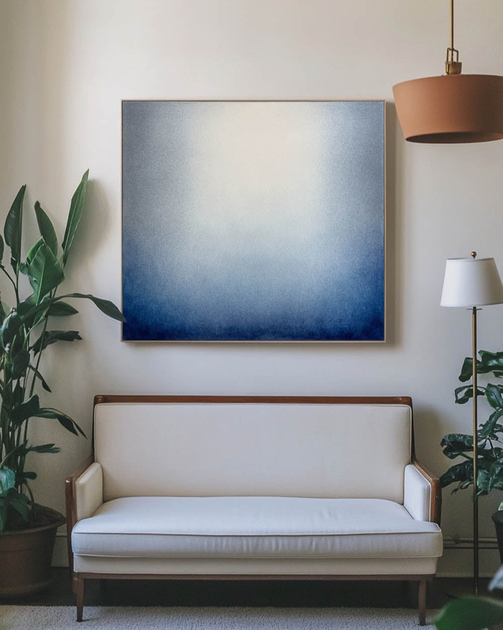 Framed Blue Wabi-Sabi Oil Painting for Vertical Wall Spaces | Large Canvas | ArtExplore
