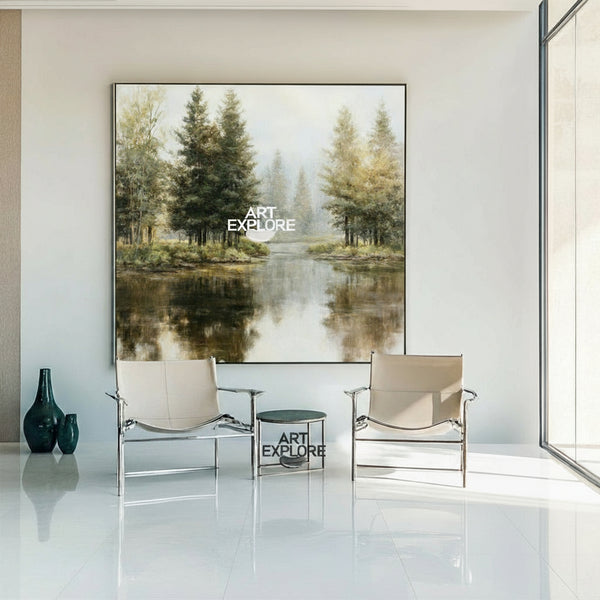 Framed Forest Oil Painting for Living Room | Modern Nature Wall Art | ArtExplore