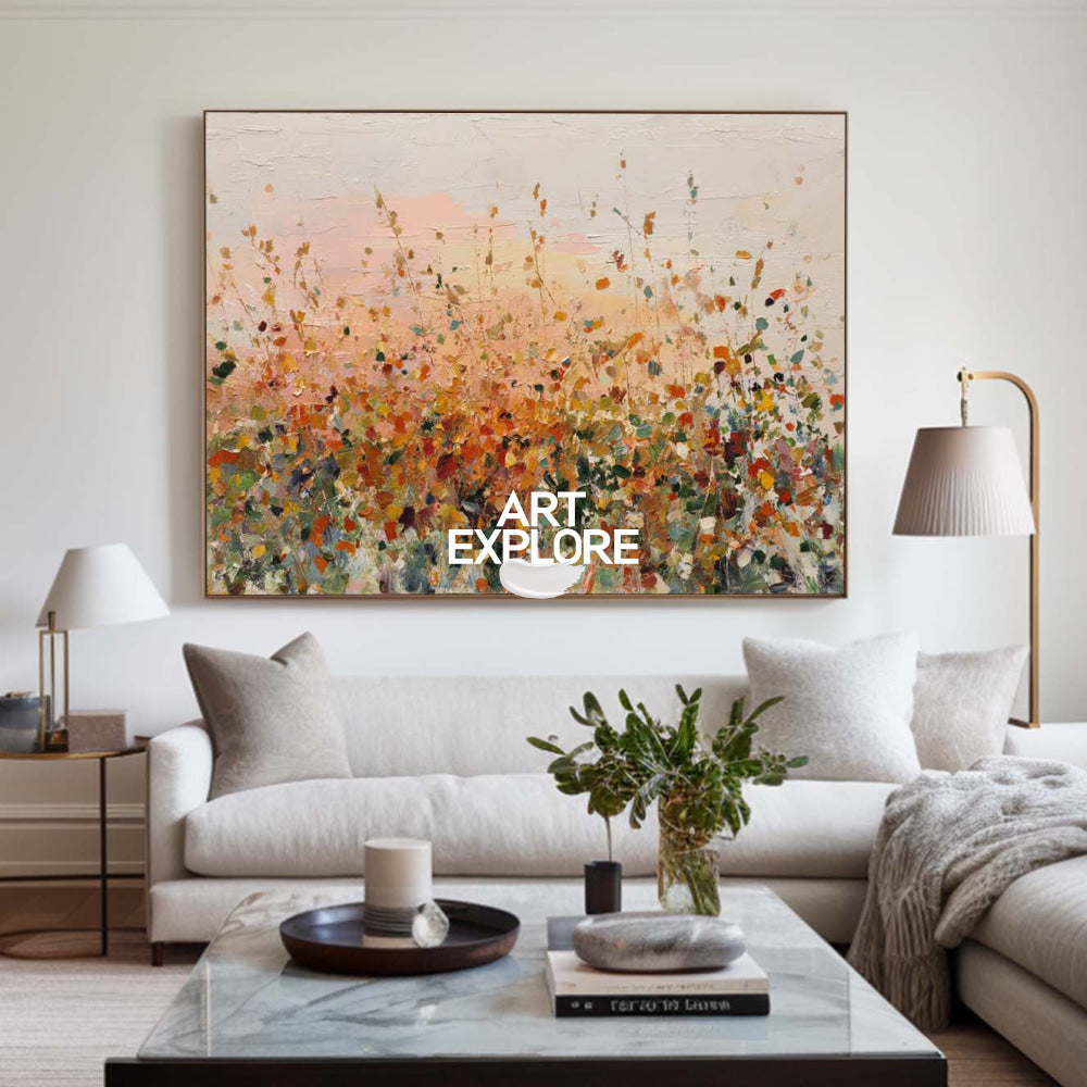 Golden Autumn Field: Oversized Horizontal Nature Canvas Art