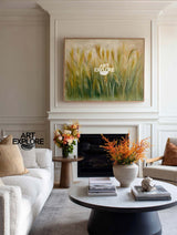 Golden Green Field Artwork – Large Modern Living Room Wall Decor
