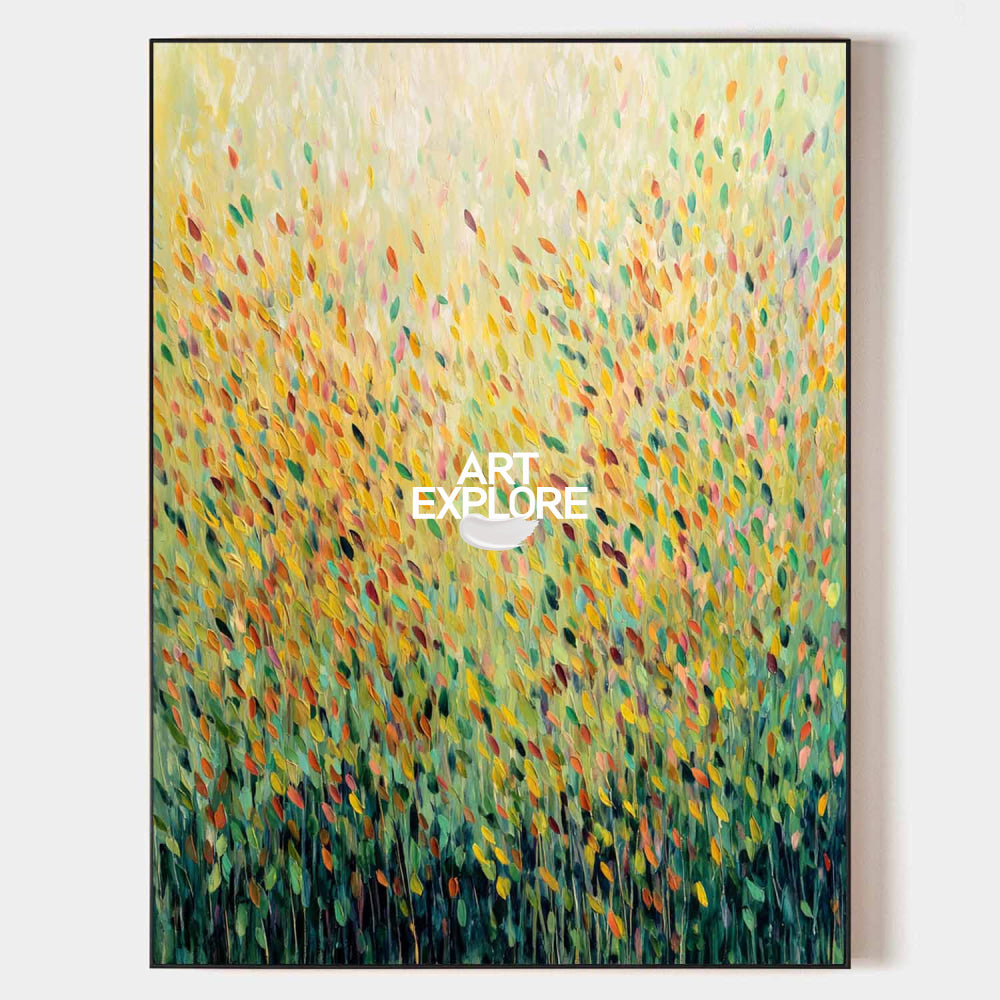 Golden Whispers: Large Vertical Impasto Wheat Field Art