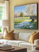 Modern Green Backyard Painting Green Sunny Garden Wall Art Large Green Landscape Canvas Art For Sale