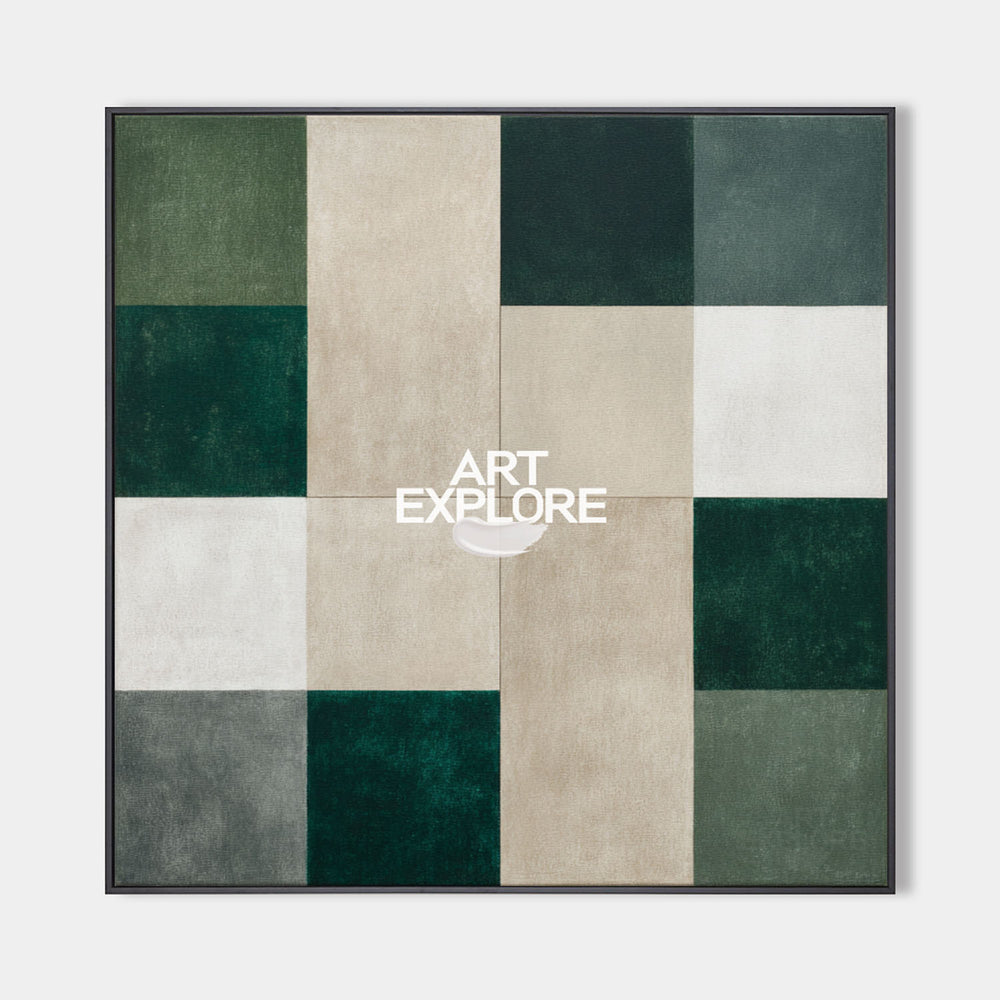 Green Beige Square Abstract Painting – Modern Minimalist Art | ArtExplore