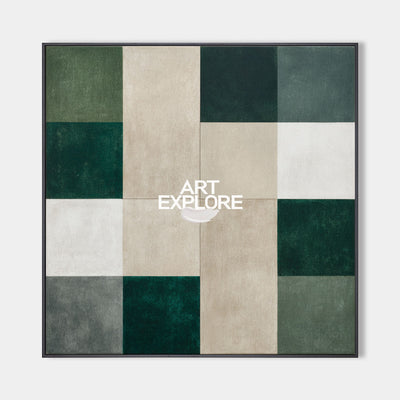 Green Beige Square Abstract Painting – Modern Minimalist Art | ArtExplore