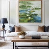 Green Lotus Oil Painting Green Pond Textured Artworks Large Green Abstract Canvas Art For Livingroom