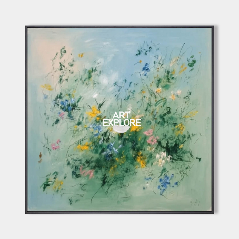 Green Lotus Pond Landscape | Large Handmade Wall Art | ArtExplore