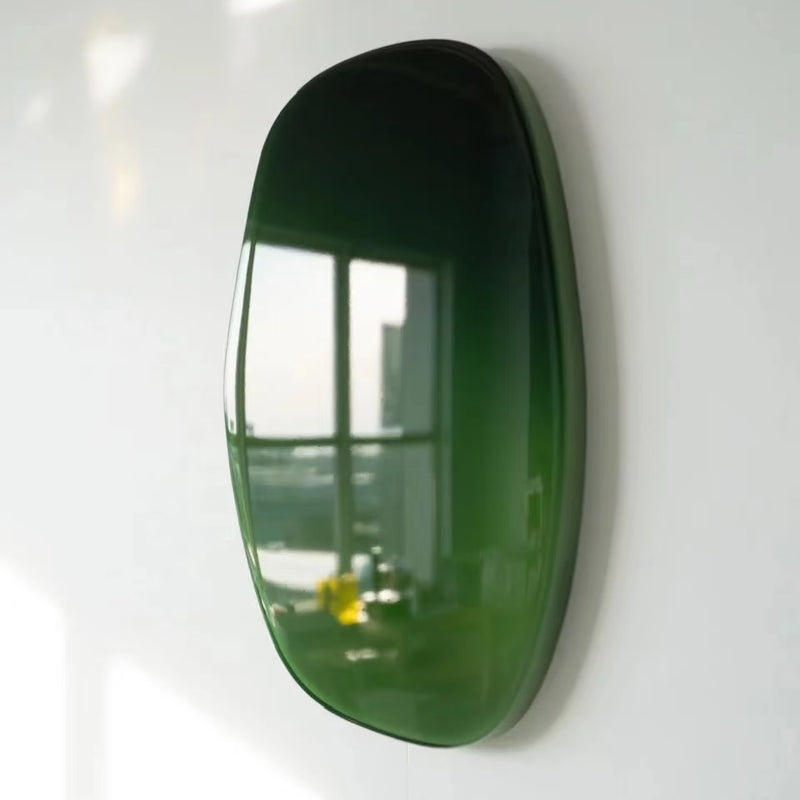 Green Mixed Media Art Modern Emerald Irregular Oval Resin Wall Art Original Mixed Media Art