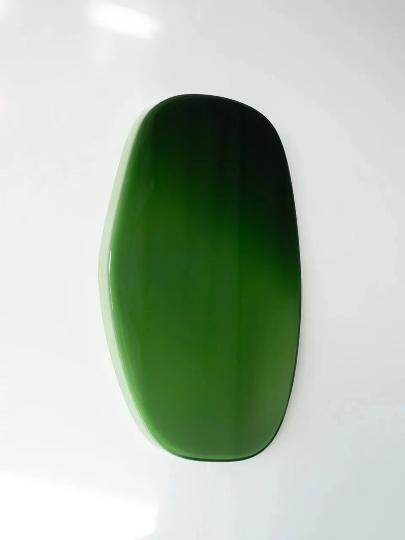 Green Mixed Media Art Modern Emerald Irregular Oval Resin Wall Art Original Mixed Media Art
