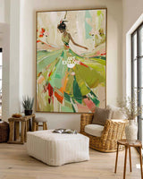 Green Painting Of Dancing Girl African Ballerina Dancing Wall Art palette knife art painting