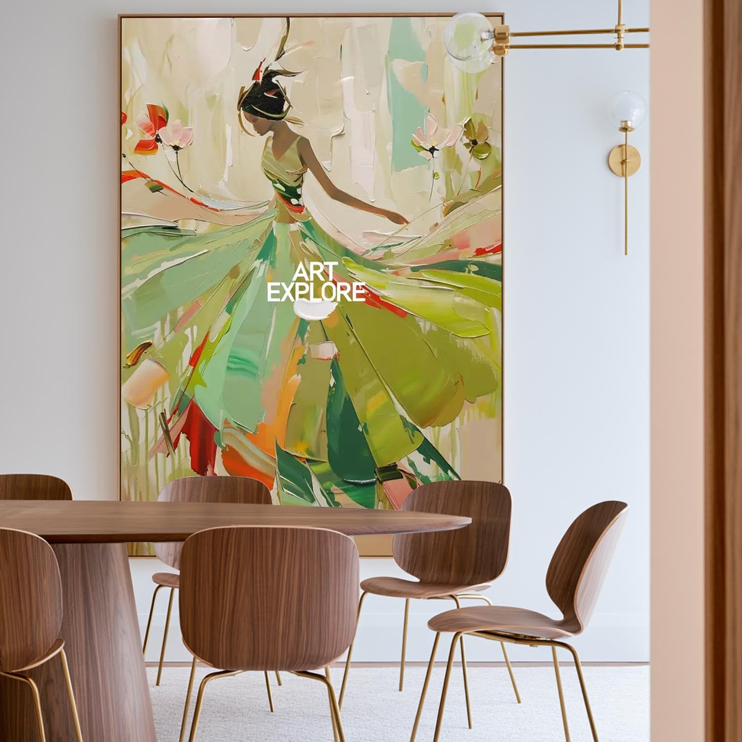 Green Painting Of Dancing Girl African Ballerina Dancing Wall Art palette knife art painting