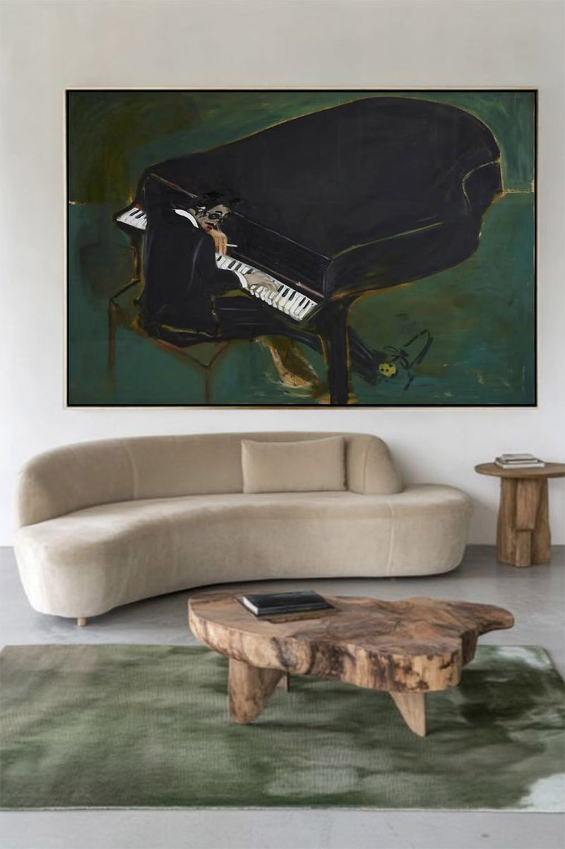 Green Piano Abstract Wall Art – Handmade Oil Painting for Interiors | ArtExplore